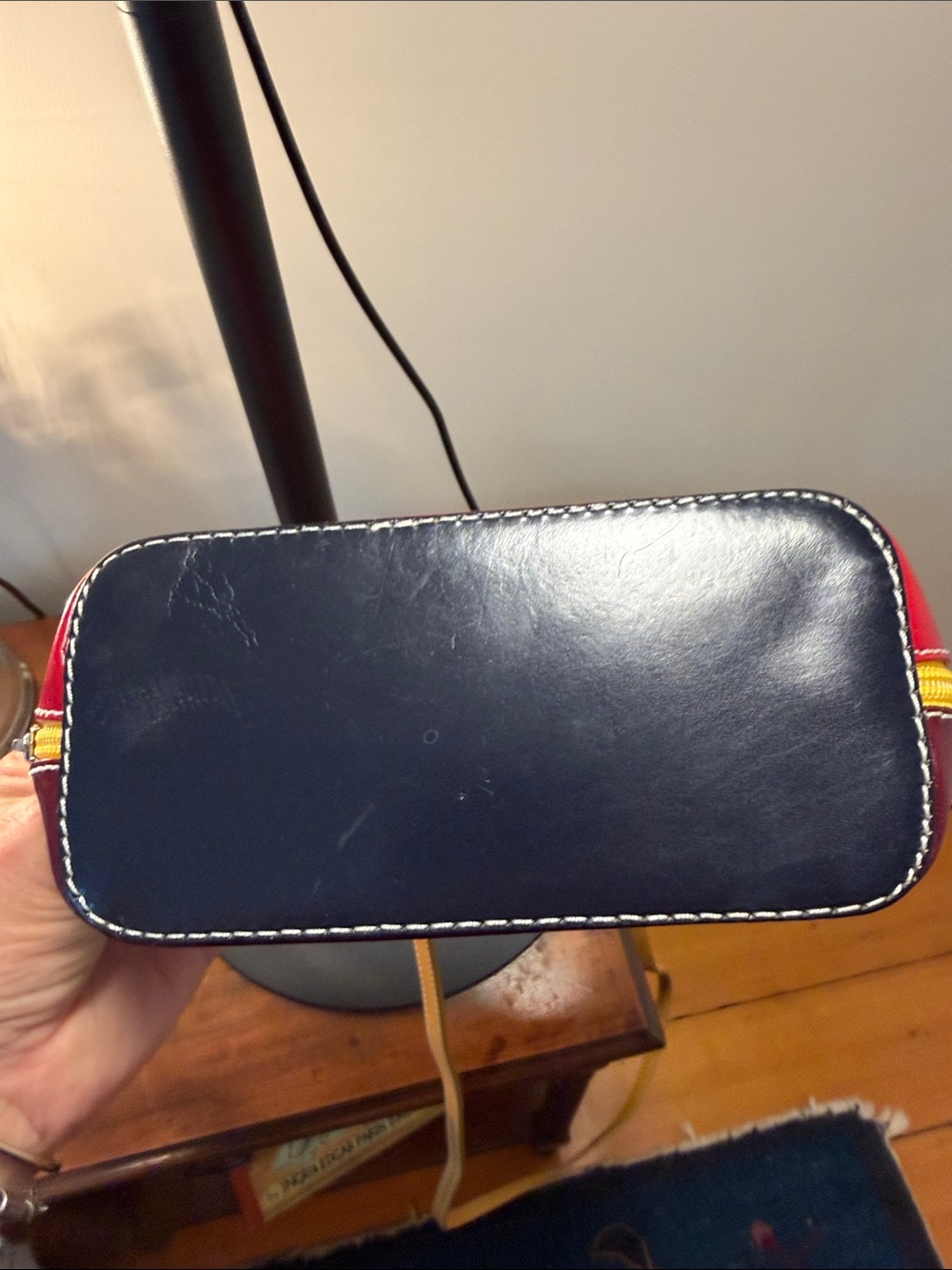 Vera Pelle Leather Women’s Crossbody Bag in Burgundy/ Red with Mustard Strap - Picture 7 of 9